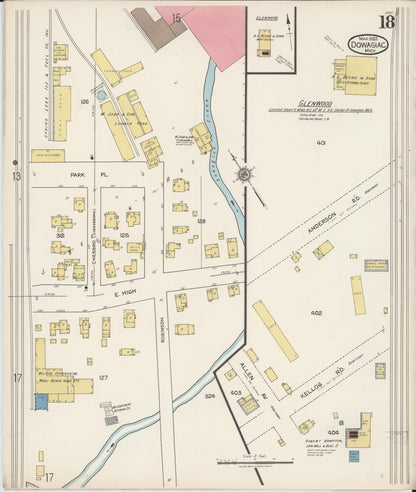 Sanborn Fire Insurance Map from Dowagiac, Cass County, Michigan (1922), Sheet #0018 - Historic Sanborn Fire Insurance Map Print, vintage old map wall art, antique decor, genealogy gift, Michigan Michigan map