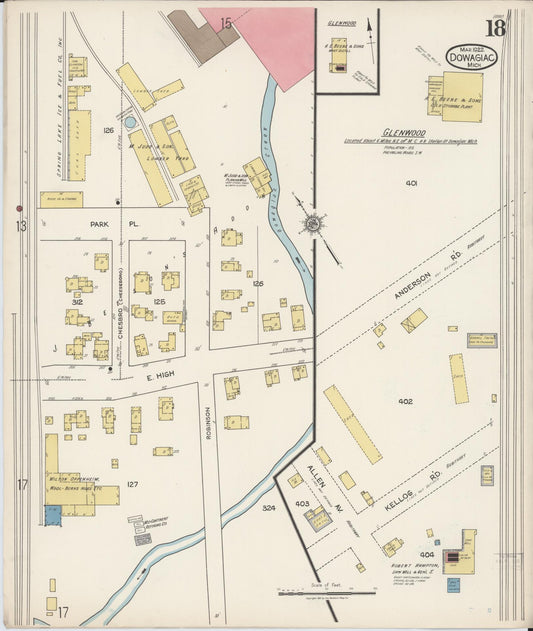 Sanborn Fire Insurance Map from Dowagiac, Cass County, Michigan (1922), Sheet #0018 - Historic Sanborn Fire Insurance Map Print, vintage old map wall art, antique decor, genealogy gift, Michigan Michigan map