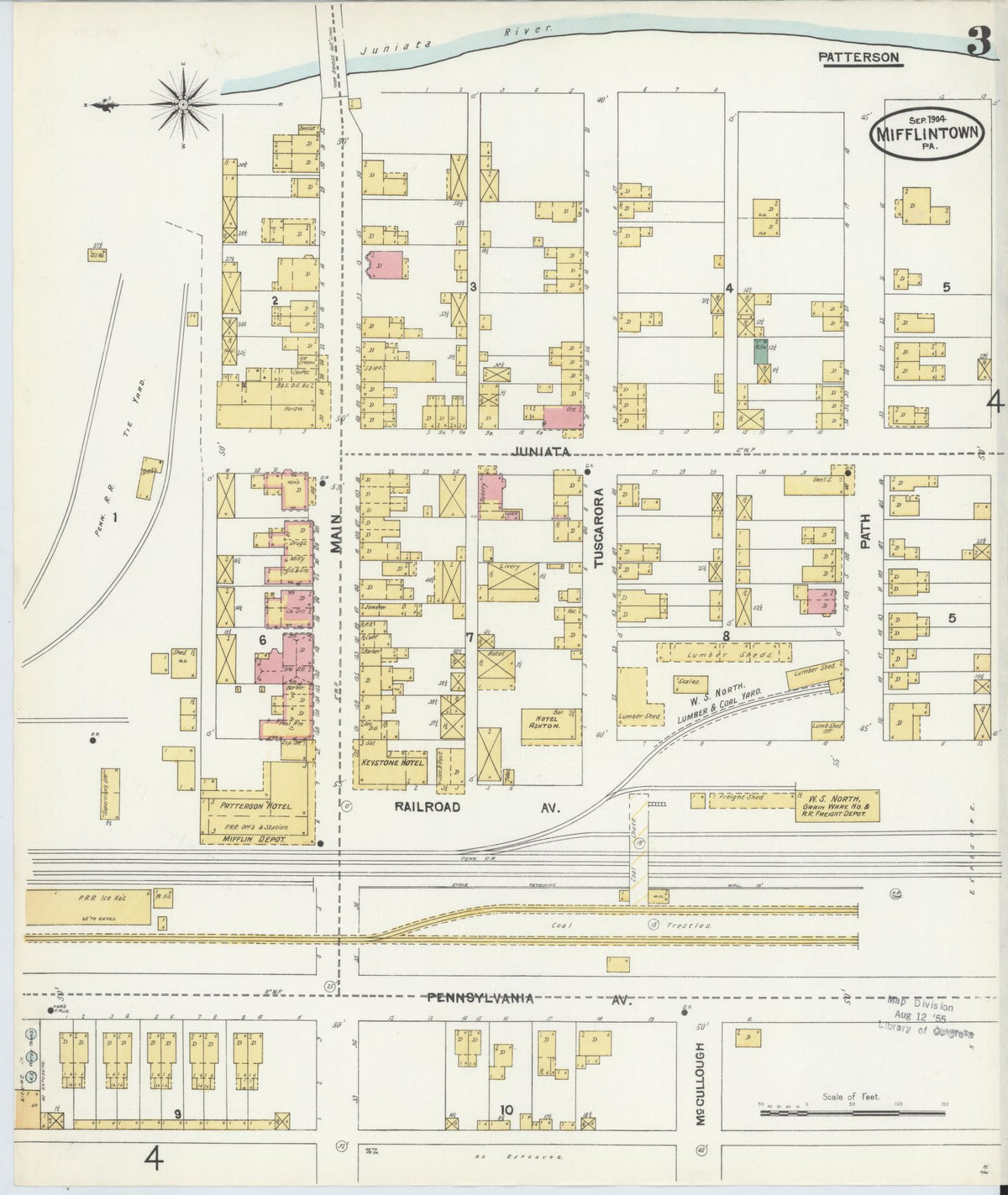 Sanborn Fire Insurance Map from Mifflintown, Juniata County, Pennsylvania (1904), Sheet #0003 - Historic Sanborn Fire Insurance Map Print, vintage old map wall art, antique decor, genealogy gift, Pennsylvania Pennsylvania map
