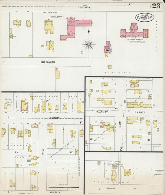 Sanborn Fire Insurance Map from Fond du Lac, Fond du Lac County, Wisconsin (1898), Sheet #0023 - Historic Sanborn Fire Insurance Map Print, vintage old map wall art, antique decor, genealogy gift, Wisconsin Wisconsin map