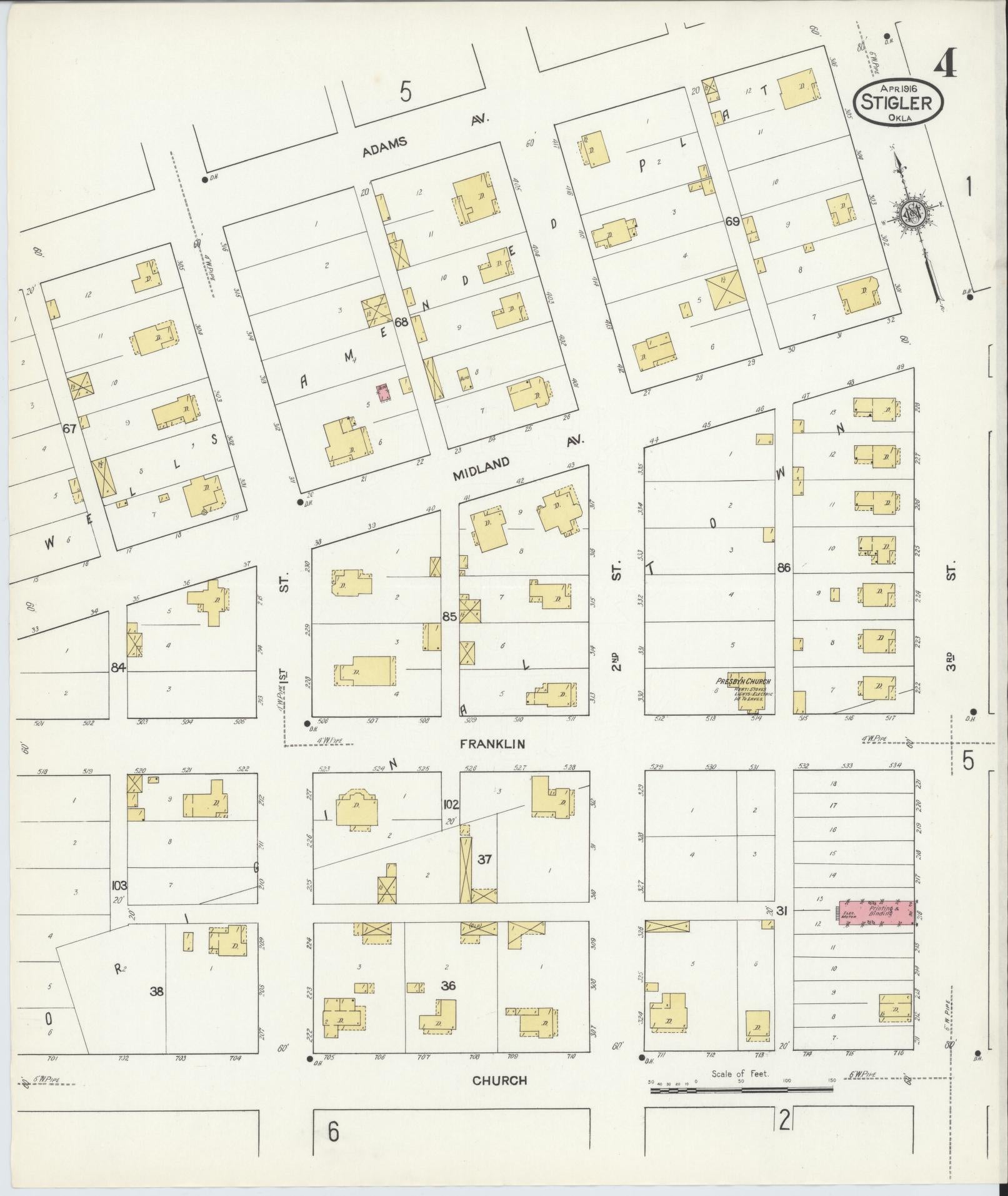 Sanborn Fire Insurance Map from Stigler, Haskell County, Oklahoma (1916), Sheet #0004 - Historic Sanborn Fire Insurance Map Print, vintage old map wall art, antique decor, genealogy gift, Oklahoma Oklahoma map