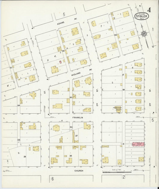 Sanborn Fire Insurance Map from Stigler, Haskell County, Oklahoma (1916), Sheet #0004 - Historic Sanborn Fire Insurance Map Print, vintage old map wall art, antique decor, genealogy gift, Oklahoma Oklahoma map