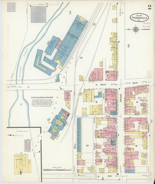 Sanborn Fire Insurance Map from Phoenixville, Chester County, Pennsylvania (1913), Sheet #0002 - Historic Sanborn Fire Insurance Map Print, vintage old map wall art, antique decor, genealogy gift, Pennsylvania Pennsylvania map