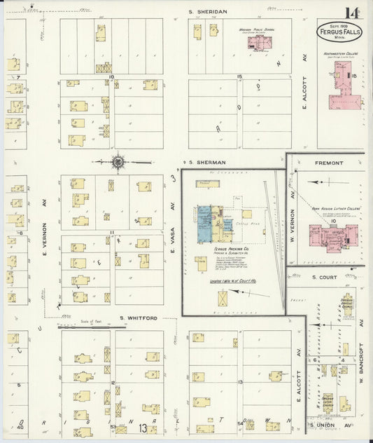 Sanborn Fire Insurance Map from Fergus Falls, Otter Tail County, Minnesota (1909), Sheet #0014 - Historic Sanborn Fire Insurance Map Print, vintage old map wall art, antique decor, genealogy gift, Minnesota Minnesota map