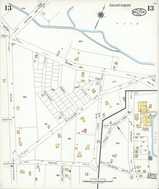 Sanborn Fire Insurance Map from Milton, Norfolk County, Massachusetts (1923), Sheet #0013 - Historic Sanborn Fire Insurance Map Print, vintage old map wall art, antique decor, genealogy gift, Massachusetts Massachusetts map
