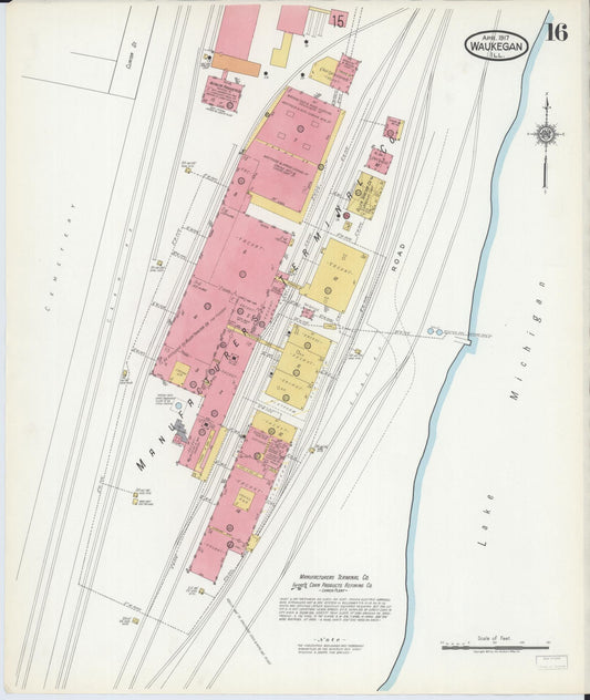 Sanborn Fire Insurance Map from Waukegan, Lake County, Illinois (1917), Sheet #0016 - Historic Sanborn Fire Insurance Map Print, vintage old map wall art, antique decor, genealogy gift, Illinois Illinois map