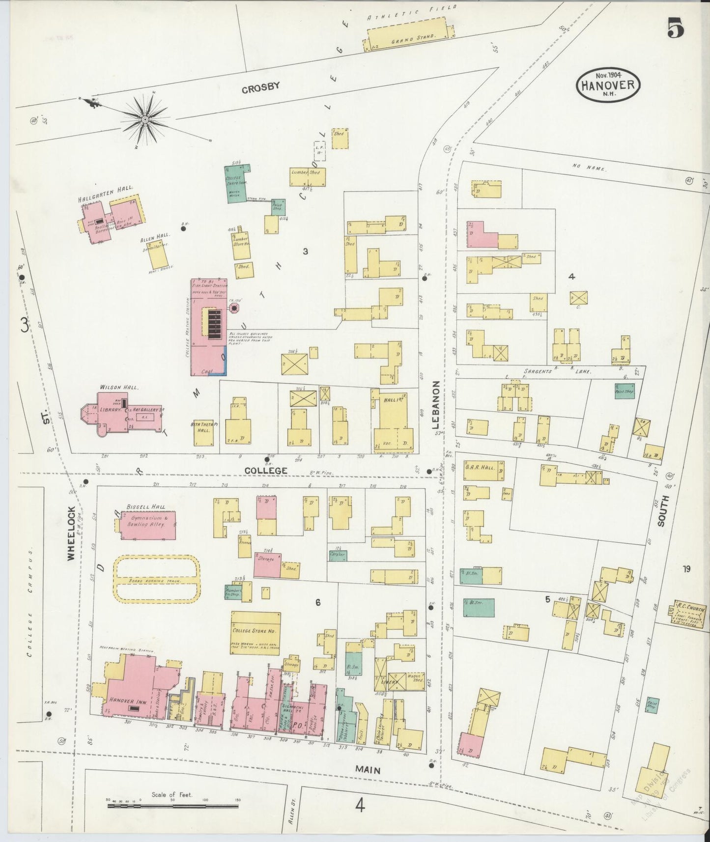 Sanborn Fire Insurance Map from Hanover, Grafton County, New Hampshire (1904), Sheet #0005 - Complete Map Set gallery image, historic Sanborn map, vintage wall art, New Hampshire New Hampshire