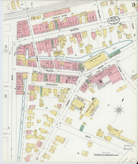 Sanborn Fire Insurance Map from Oneida, Madison County, New York (1899), Sheet #0003 - Historic Sanborn Fire Insurance Map Print, vintage old map wall art, antique decor, genealogy gift, New York New York map