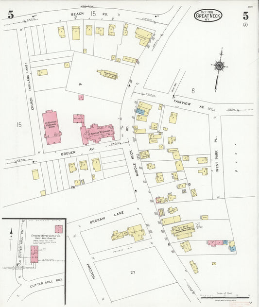 Sanborn Fire Insurance Map from Great Neck, Nassau County, New York (1926), Sheet #0005 - Historic Sanborn Fire Insurance Map Print, vintage old map wall art, antique decor, genealogy gift, New York New York map