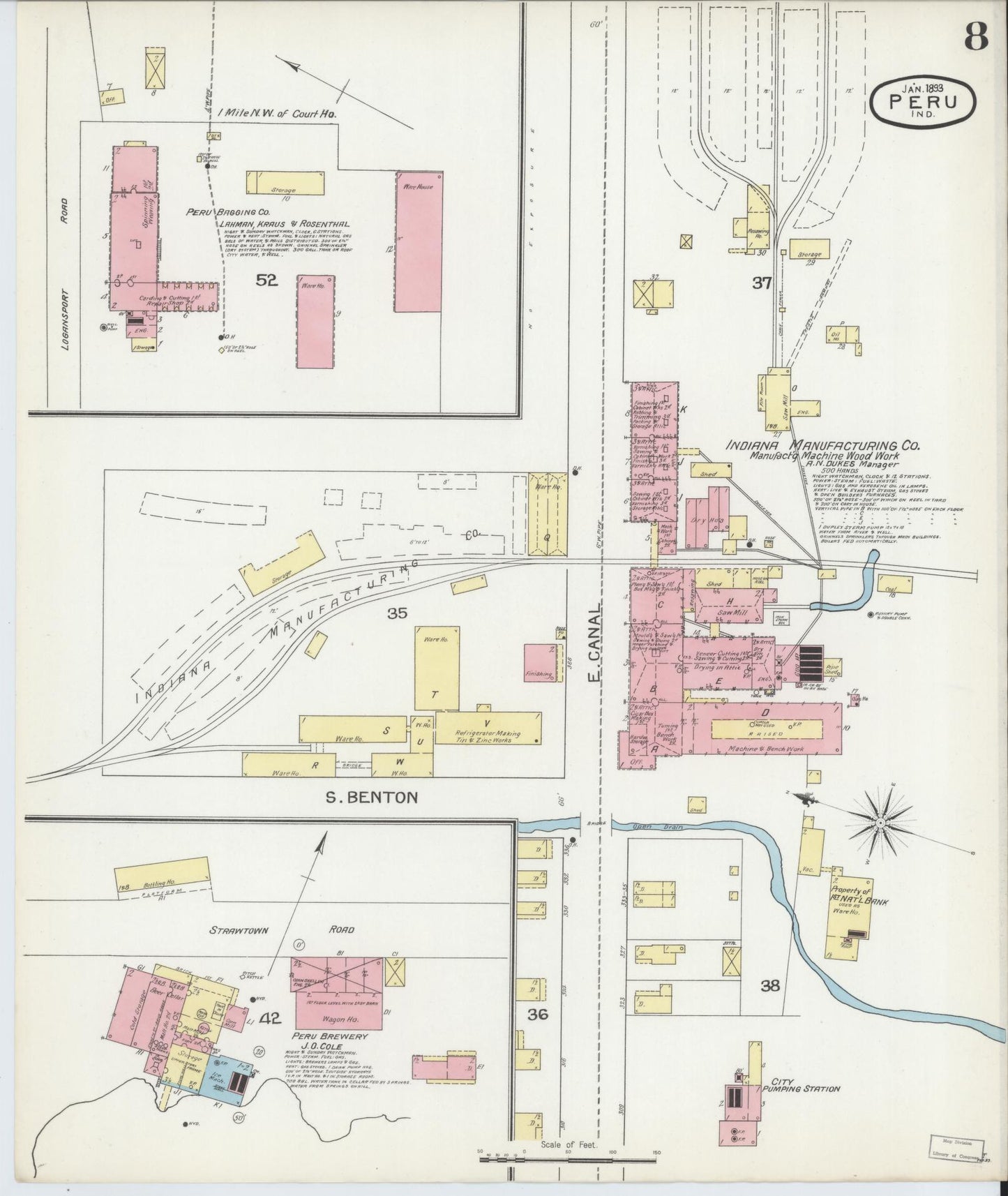 Sanborn Fire Insurance Map from Peru, Miami County, Indiana (1893), Sheet #0008 - Complete Map Set gallery image, historic Sanborn map, vintage wall art, Indiana Indiana
