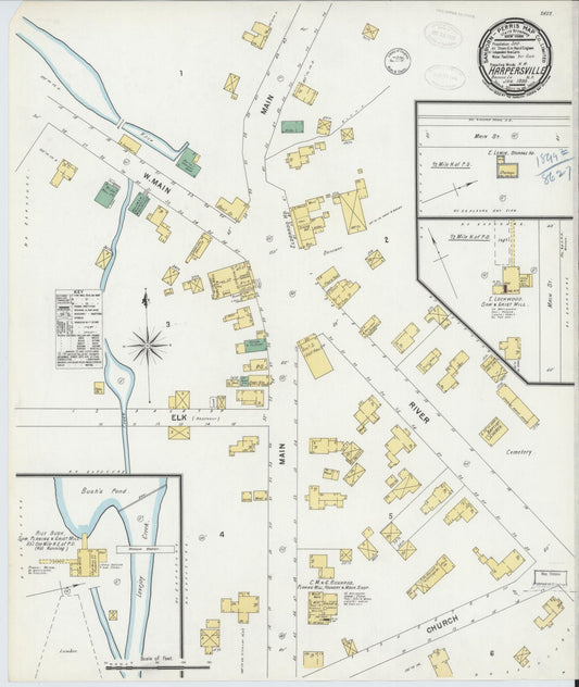 Sanborn Fire Insurance Map from Harpursville, Broome County, New York (1899), Sheet #0001 - Historic Sanborn Fire Insurance Map Print, vintage old map wall art, antique decor, genealogy gift, New York New York map