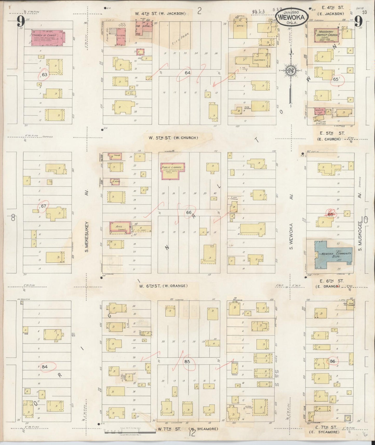Sanborn Fire Insurance Map from Wewoka, Seminole County, Oklahoma (1945), Sheet #0009 - Complete Map Set gallery image, historic Sanborn map, vintage wall art, Oklahoma Oklahoma