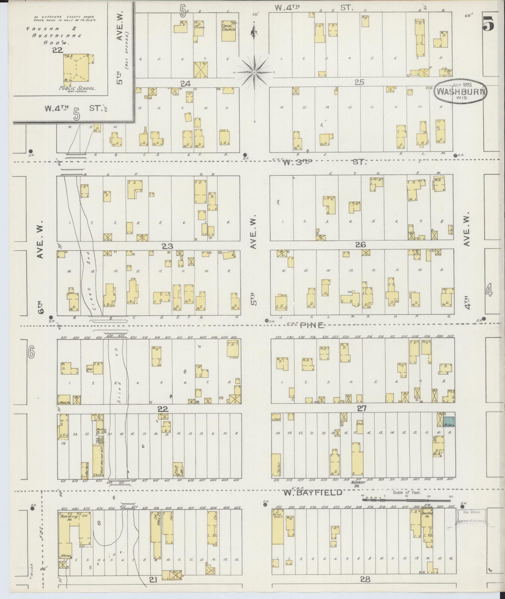 Sanborn Fire Insurance Map from Washburn, Bayfield County, Wisconsin (1893), Sheet #0005 - Complete Map Set gallery image, historic Sanborn map, vintage wall art, Wisconsin Wisconsin
