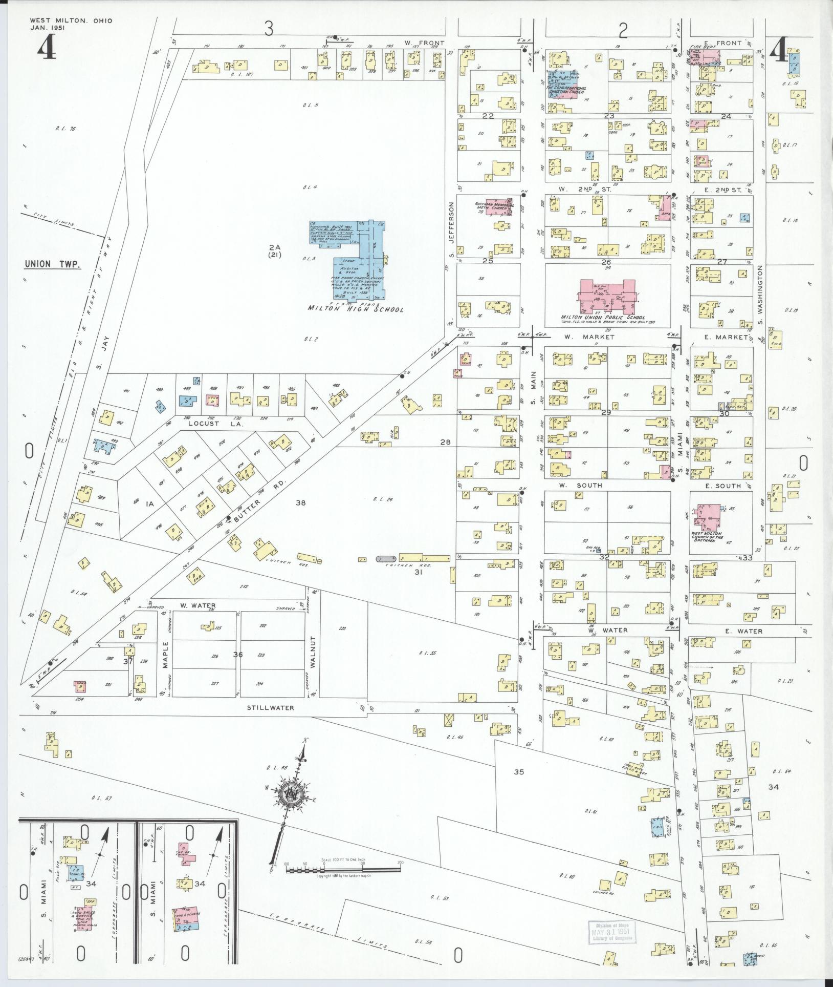 Sanborn Fire Insurance Map from West Milton, Miami County, Ohio (1951), Sheet #0004 - Complete Map Set gallery image, historic Sanborn map, vintage wall art, Ohio Ohio