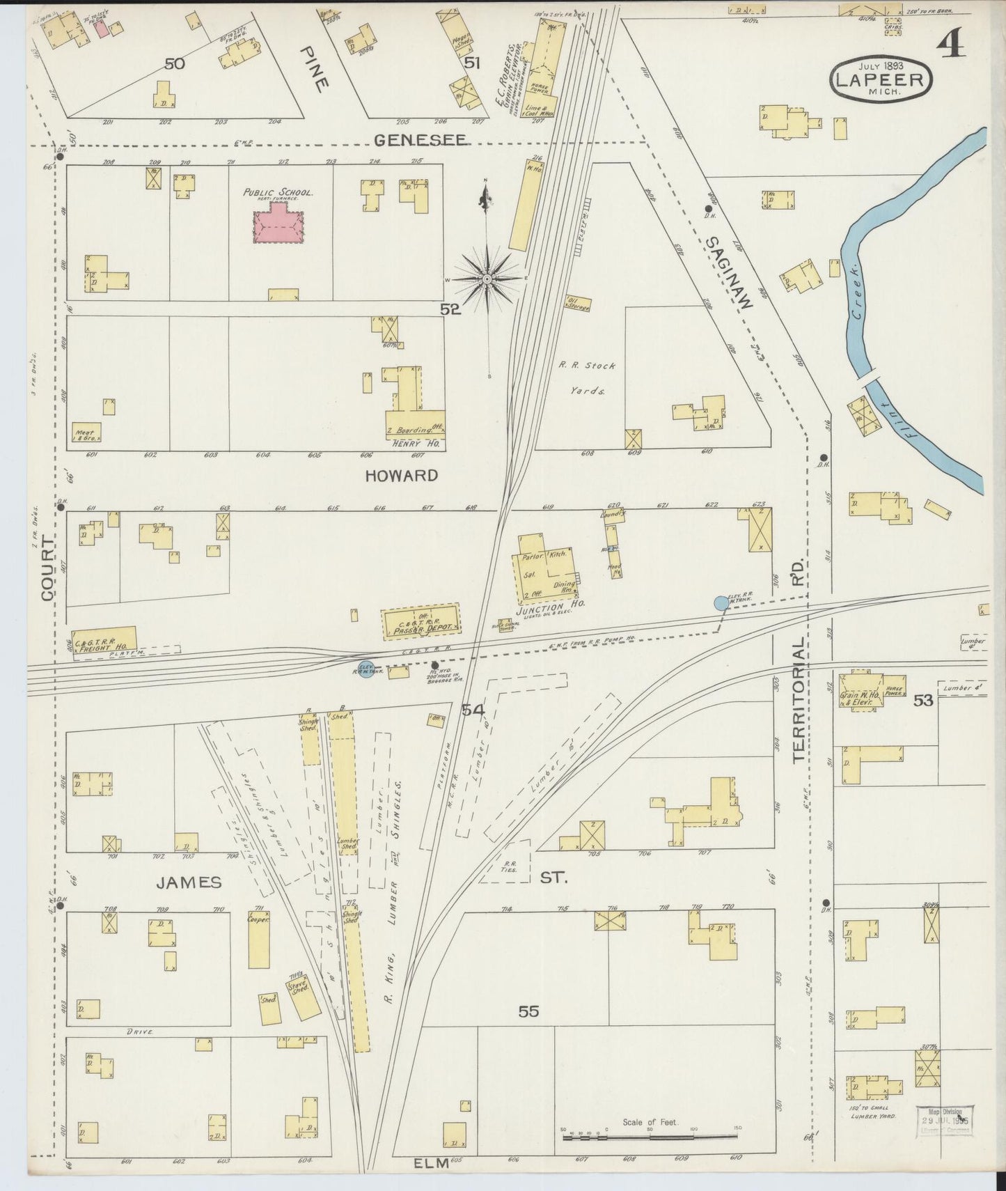 Sanborn Fire Insurance Map from Lapeer, Lapeer County, Michigan (1893), Sheet #0004 - Complete Map Set gallery image, historic Sanborn map, vintage wall art, Michigan Michigan