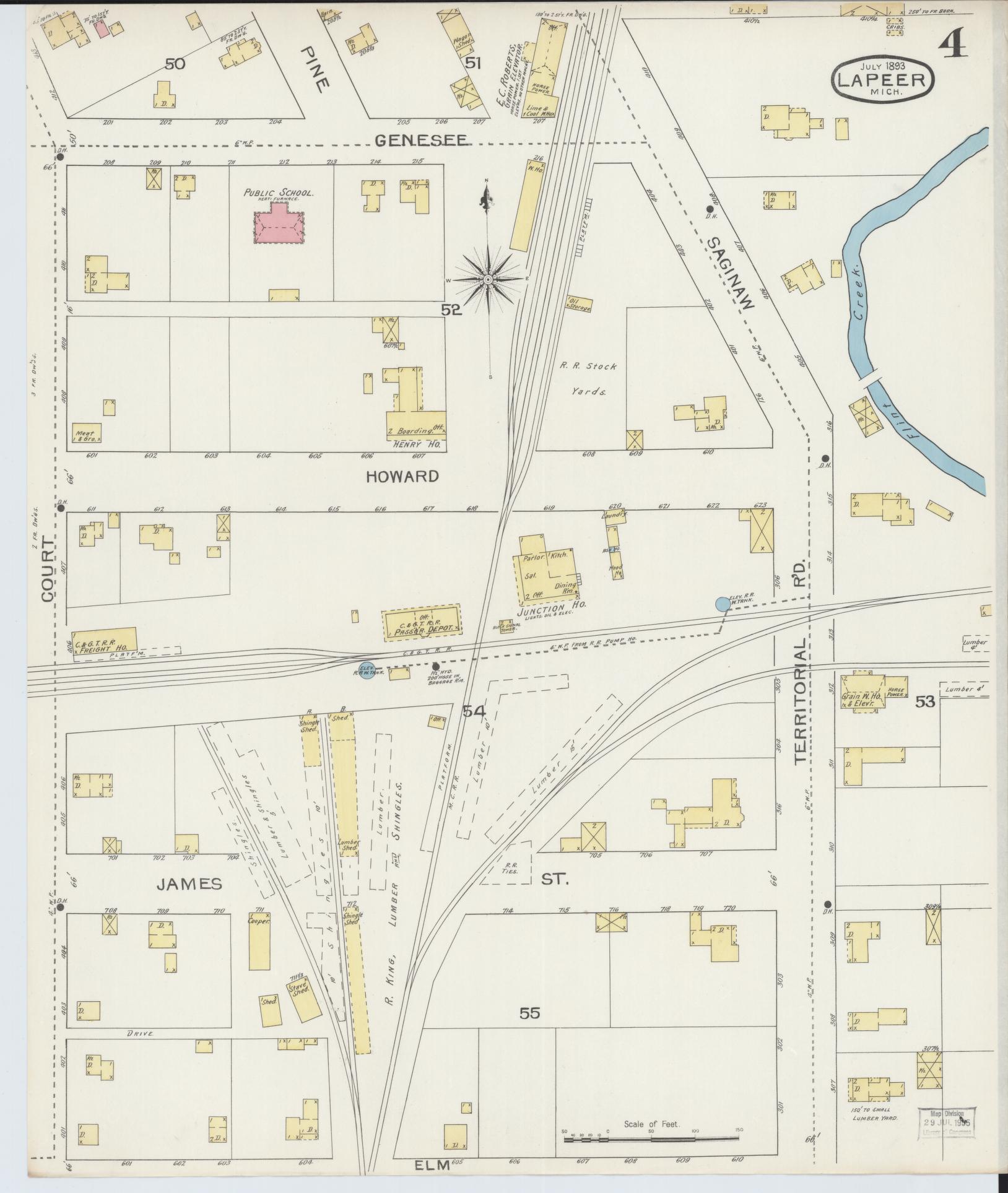 Sanborn Fire Insurance Map from Lapeer, Lapeer County, Michigan (1893), Sheet #0004 - Complete Map Set gallery image, historic Sanborn map, vintage wall art, Michigan Michigan