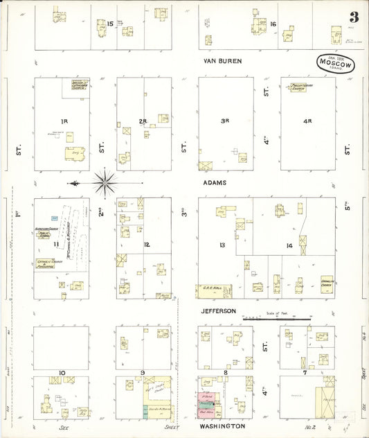 Sanborn Fire Insurance Map from Moscow, Latah County, Idaho (1891), Sheet #0003 - Historic Sanborn Fire Insurance Map Print, vintage old map wall art, antique decor, genealogy gift, Idaho Idaho map