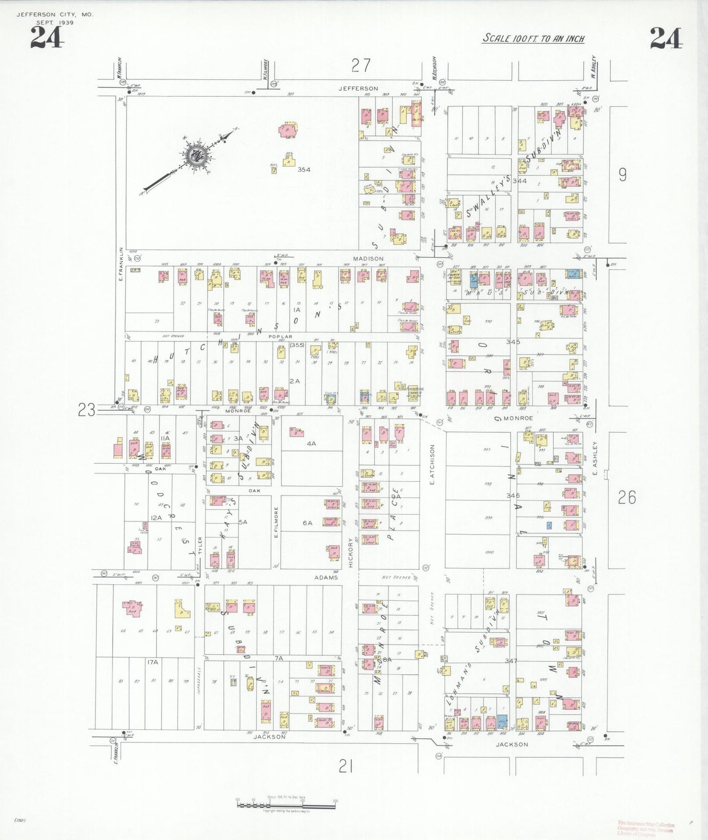 Sanborn Fire Insurance Map from Jefferson City, Cole County, Missouri (1939), Sheet #0024 - Complete Map Set gallery image, historic Sanborn map, vintage wall art, Missouri Missouri