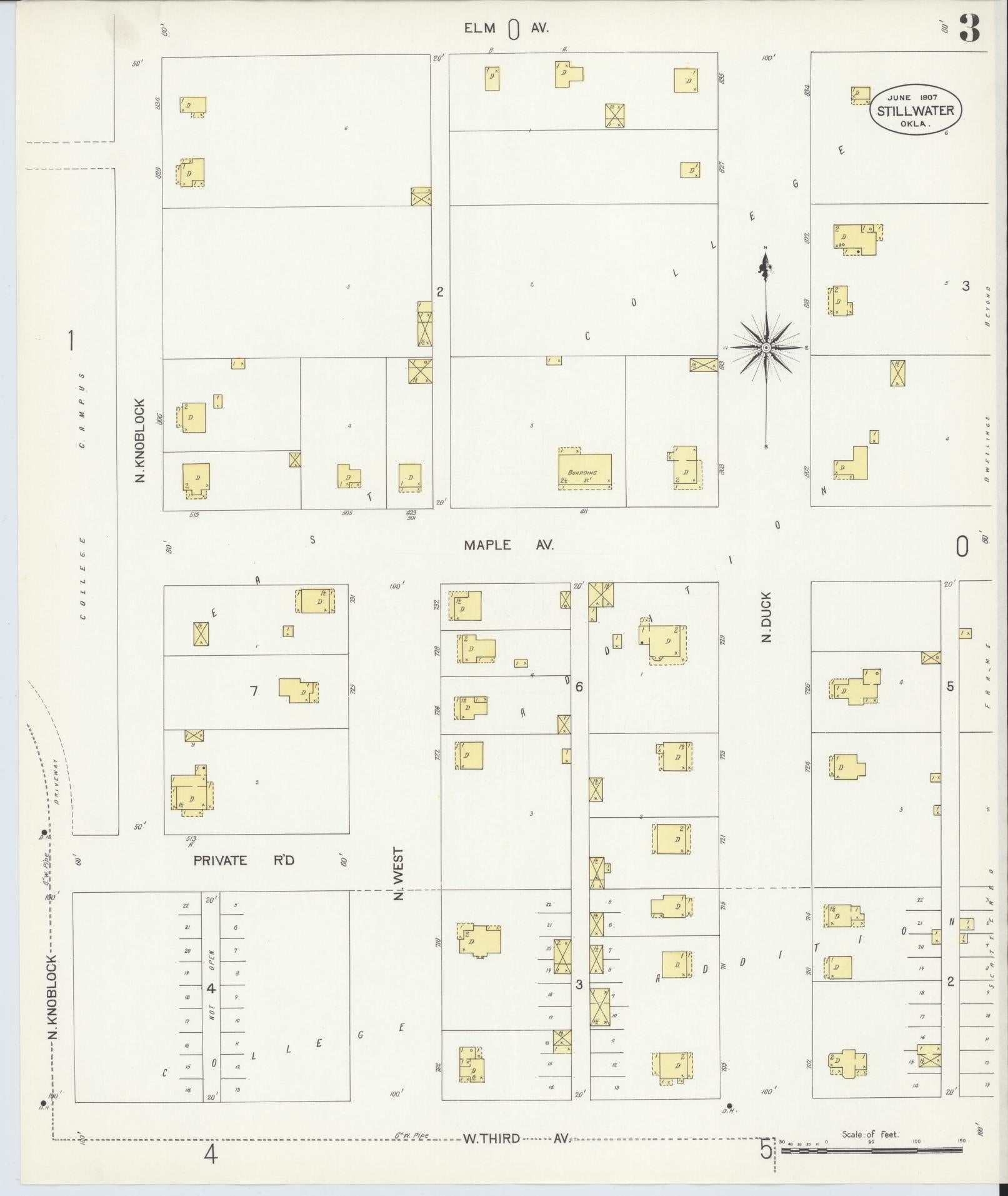 Sanborn Fire Insurance Map from Stillwater, Payne County, Oklahoma (1907), Sheet #0003 - Complete Map Set gallery image, historic Sanborn map, vintage wall art, Oklahoma Oklahoma