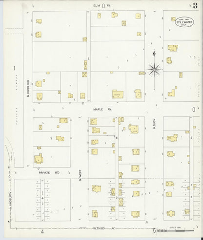 Sanborn Fire Insurance Map from Stillwater, Payne County, Oklahoma (1907), Sheet #0003 - Complete Map Set gallery image, historic Sanborn map, vintage wall art, Oklahoma Oklahoma