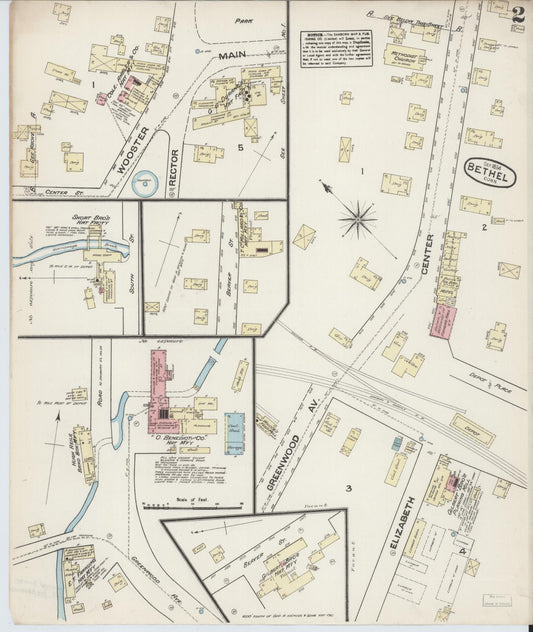 Sanborn Fire Insurance Map from Bethel, Fairfield County, Connecticut (1884), Sheet #0002 - Historic Sanborn Fire Insurance Map Print, vintage old map wall art, antique decor, genealogy gift, Connecticut Connecticut map