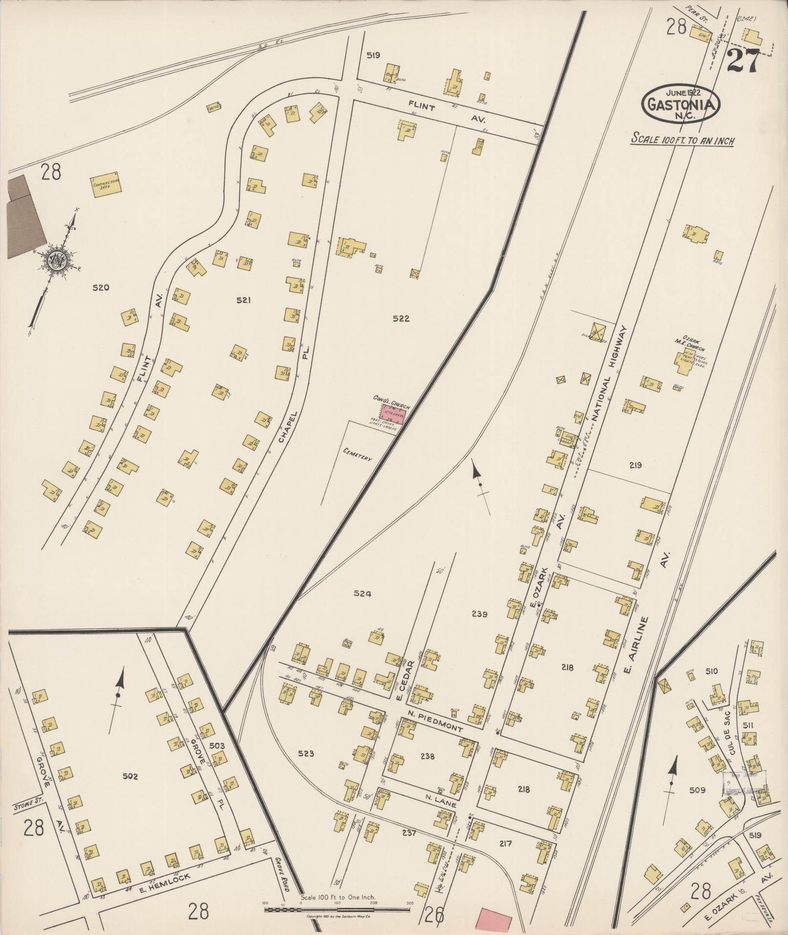 Sanborn Fire Insurance Map from Gastonia, Gaston County, North Carolina (1922), Sheet #0027 - Complete Map Set gallery image, historic Sanborn map, vintage wall art, North Carolina North Carolina