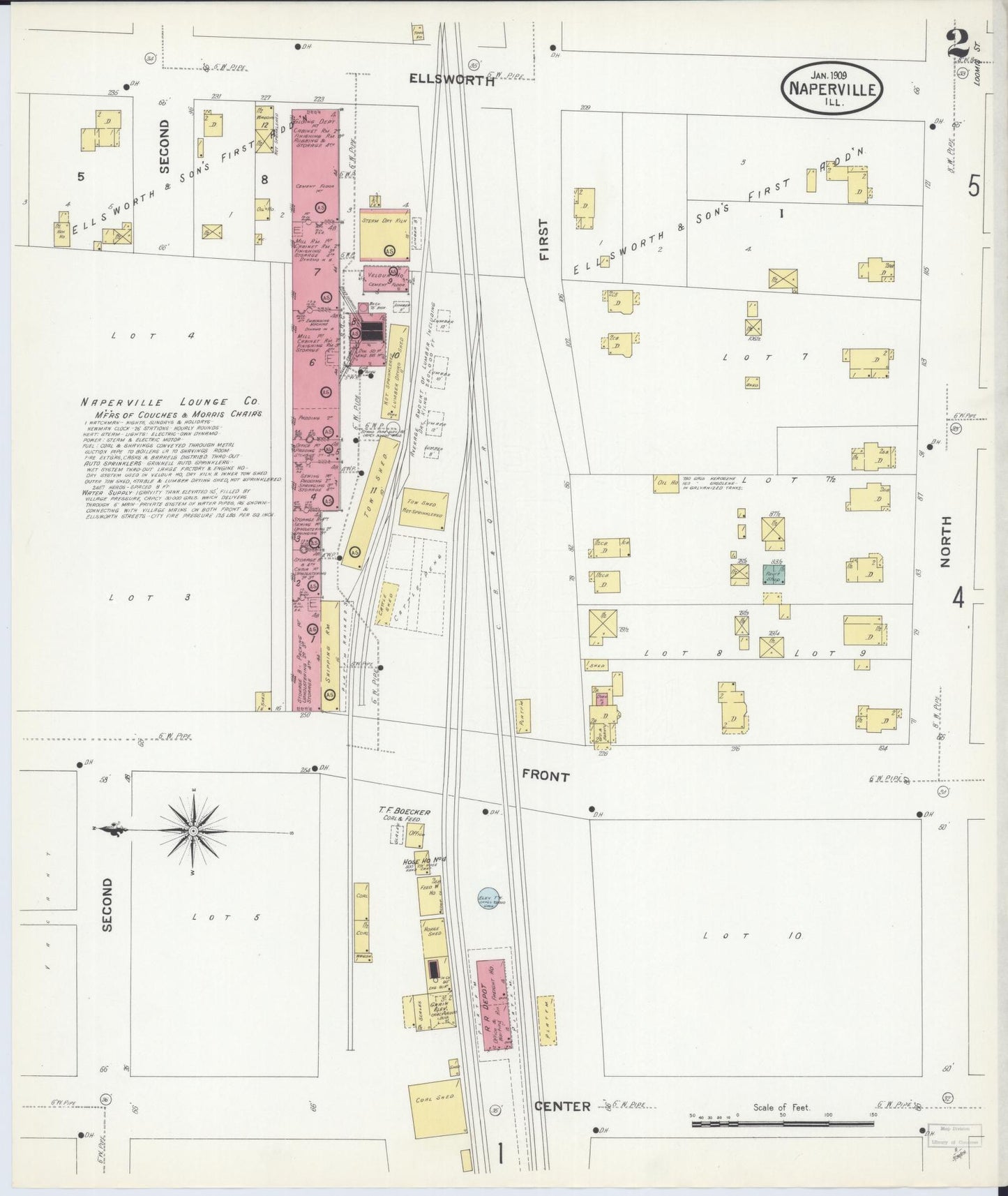 Sanborn Fire Insurance Map from Naperville, Du Page County, Illinois (1909), Sheet #0002 - Complete Map Set gallery image, historic Sanborn map, vintage wall art, Illinois Illinois