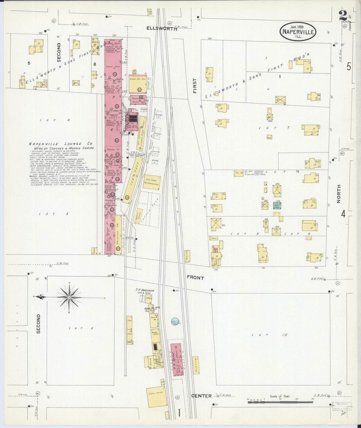 Sanborn Fire Insurance Map from Naperville, Du Page County, Illinois (1909), Sheet #0002 - Complete Map Set gallery image, historic Sanborn map, vintage wall art, Illinois Illinois