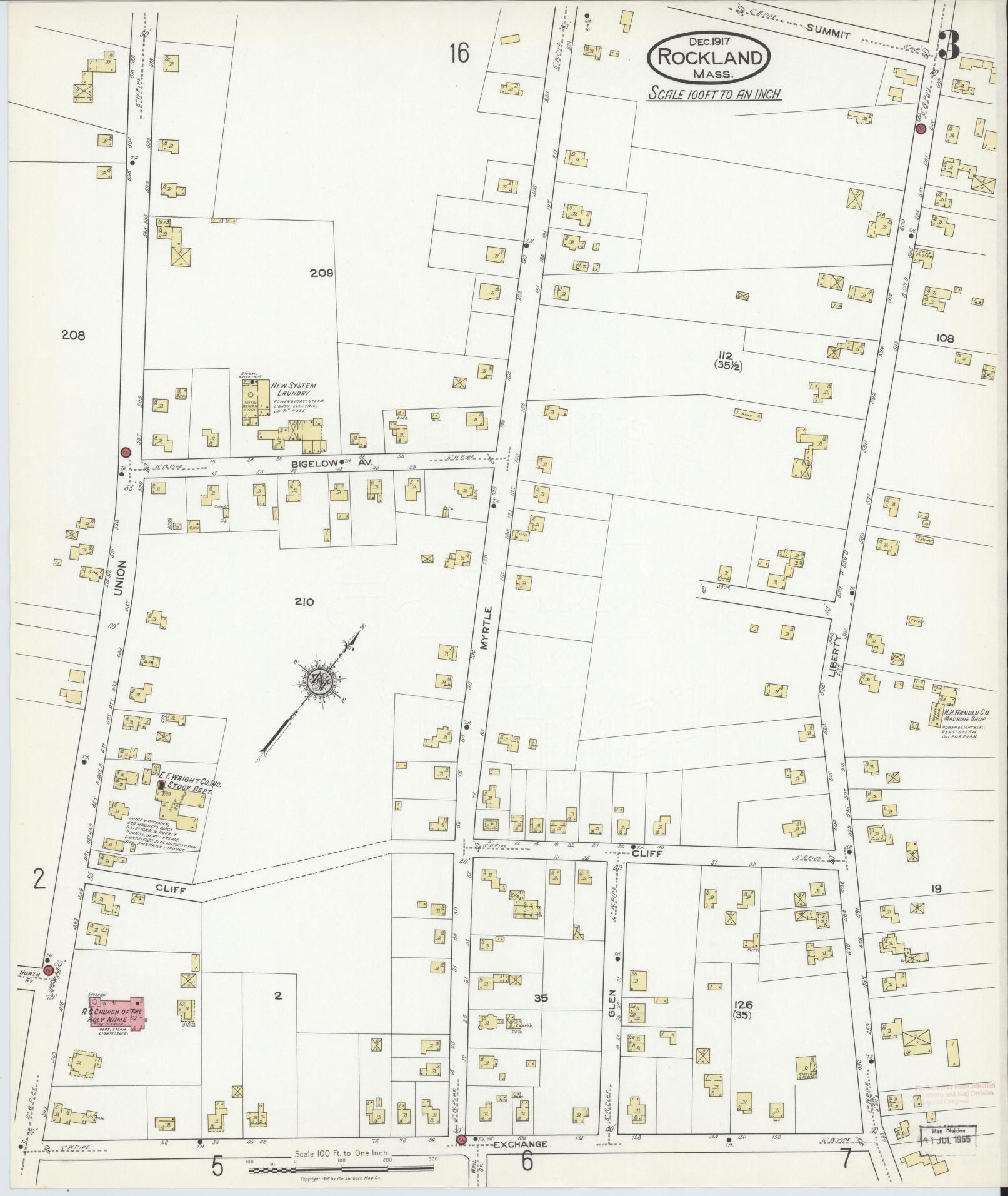 Sanborn Fire Insurance Map from Rockland, Plymouth County, Massachusetts (1917), Sheet #0003 - Complete Map Set gallery image, historic Sanborn map, vintage wall art, Massachusetts Massachusetts
