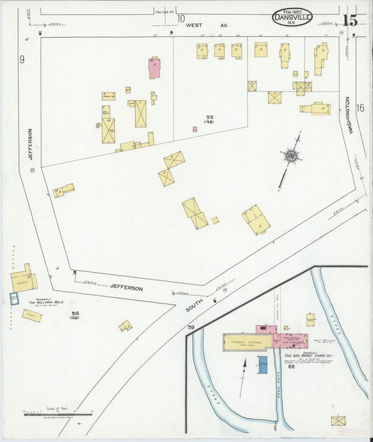 Sanborn Fire Insurance Map from Dansville, Livingston County, New York (1920), Sheet #0015 - Historic Sanborn Fire Insurance Map Print, vintage old map wall art, antique decor, genealogy gift, New York New York map