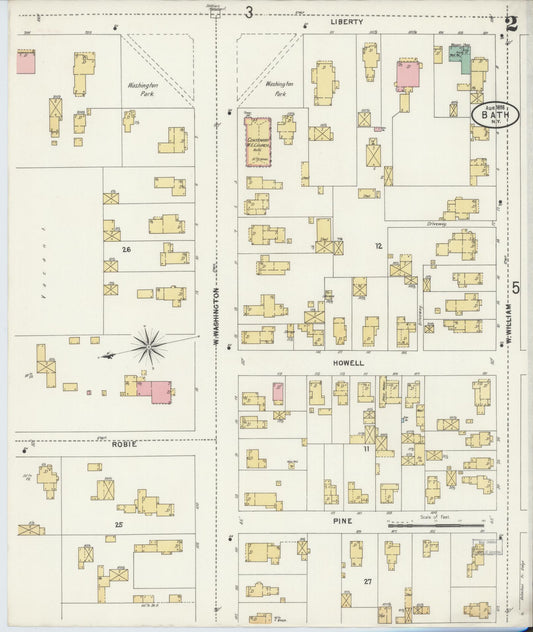Sanborn Fire Insurance Map from Bath, Steuben County, New York (1898), Sheet #0002 - Historic Sanborn Fire Insurance Map Print, vintage old map wall art, antique decor, genealogy gift, New York New York map