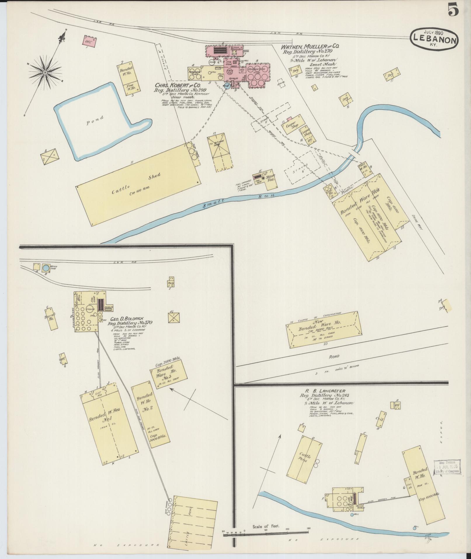 Sanborn Fire Insurance Map from Lebanon, Marion County, Kentucky (1890), Sheet #0005 - Historic Sanborn Fire Insurance Map Print, vintage old map wall art, antique decor, genealogy gift, Kentucky Kentucky map