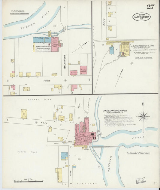 Sanborn Fire Insurance Map from Hagerstown, Washington County, Maryland (1897), Sheet #0027 - Historic Sanborn Fire Insurance Map Print, vintage old map wall art, antique decor, genealogy gift, Maryland Maryland map