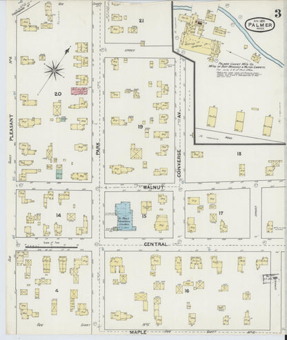 Sanborn Fire Insurance Map from Palmer, Hampden County, Massachusetts (1891), Sheet #0003 - Historic Sanborn Fire Insurance Map Print, vintage old map wall art, antique decor, genealogy gift, Massachusetts Massachusetts map
