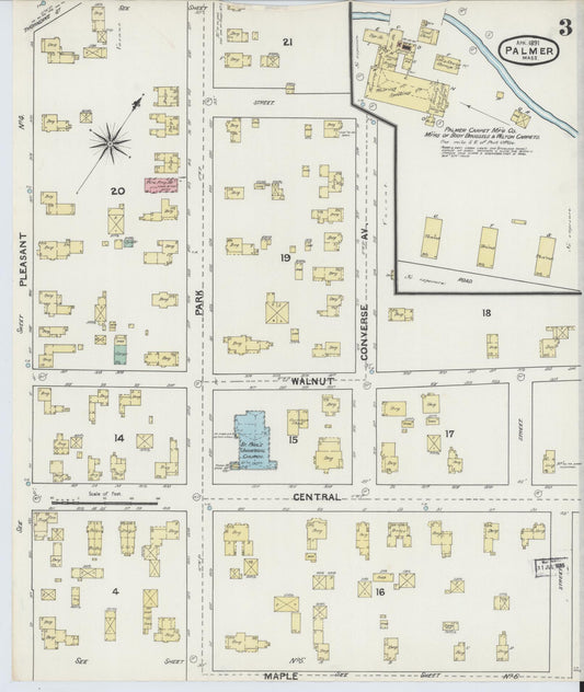 Sanborn Fire Insurance Map from Palmer, Hampden County, Massachusetts (1891), Sheet #0003 - Historic Sanborn Fire Insurance Map Print, vintage old map wall art, antique decor, genealogy gift, Massachusetts Massachusetts map