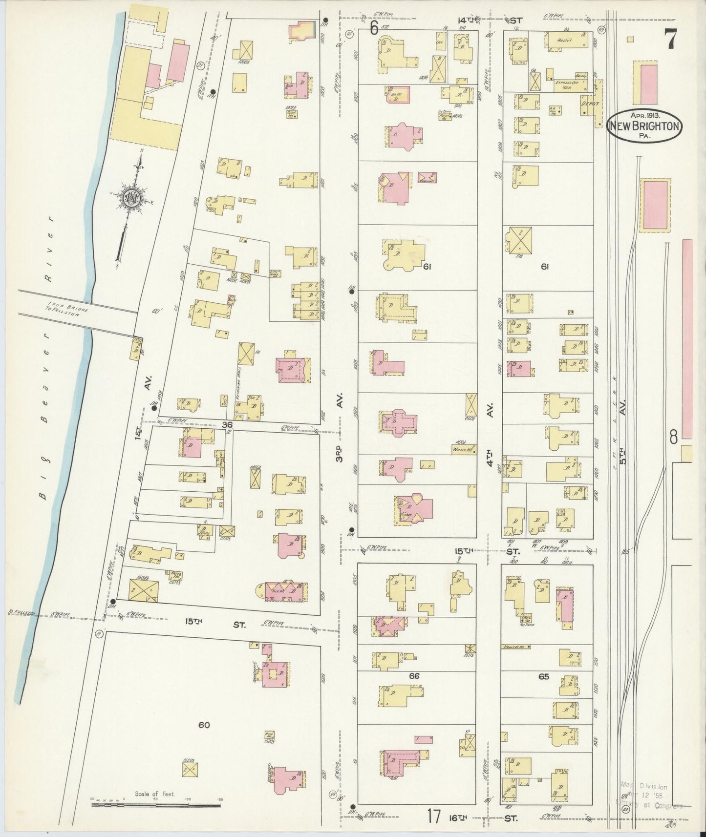 Sanborn Fire Insurance Map from New Brighton, Beaver County, Pennsylvania (1913), Sheet #0007 - Complete Map Set gallery image, historic Sanborn map, vintage wall art, Pennsylvania Pennsylvania