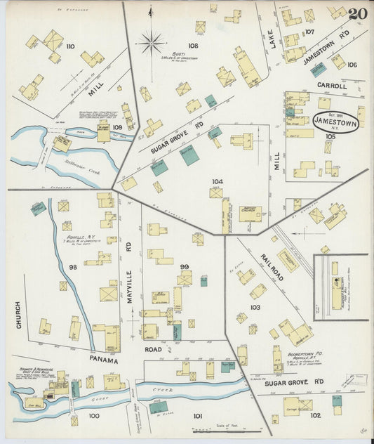 Sanborn Fire Insurance Map from Jamestown, Chautauqua County, New York (1891), Sheet #0020 - Historic Sanborn Fire Insurance Map Print, vintage old map wall art, antique decor, genealogy gift, New York New York map