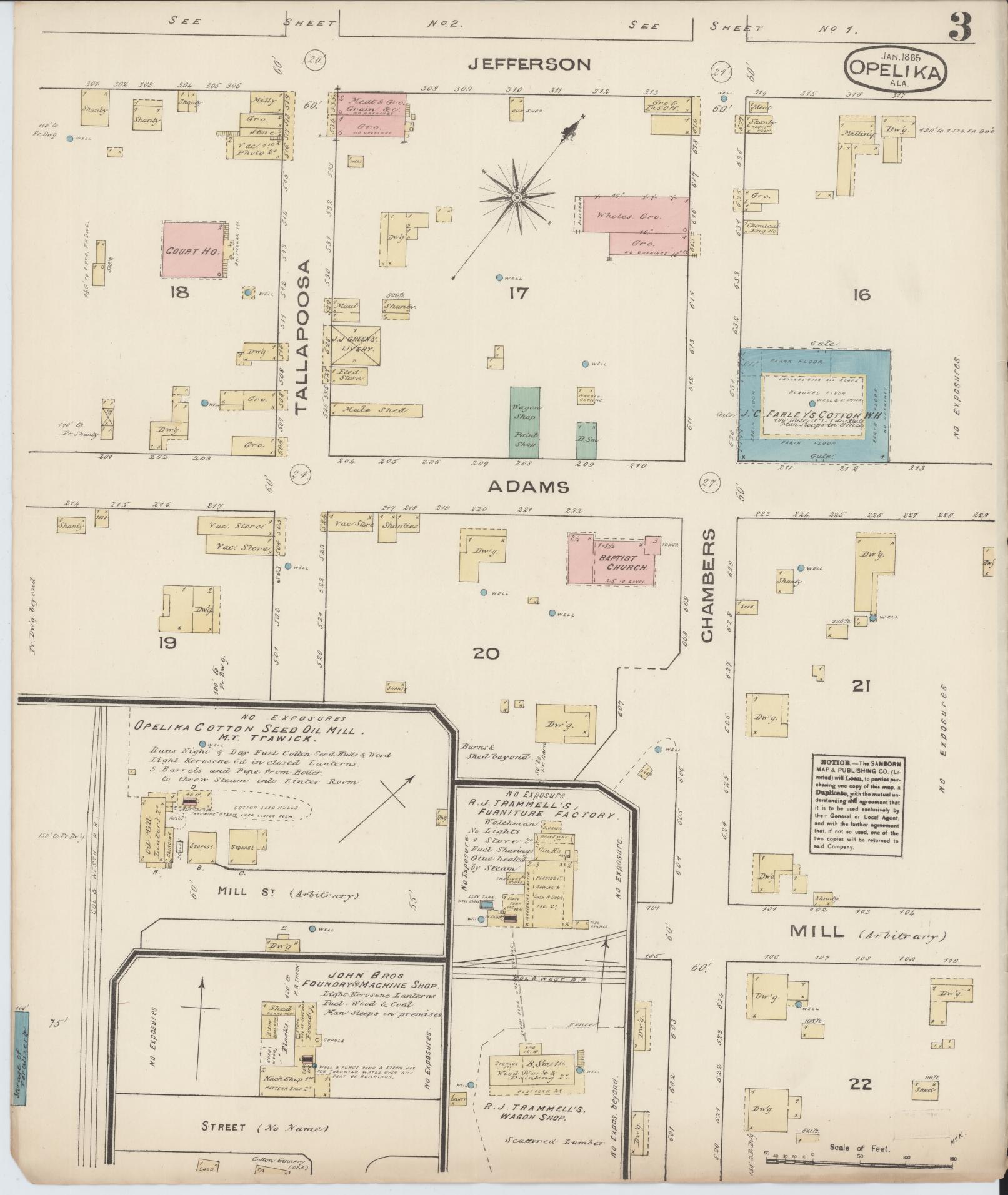 Sanborn Fire Insurance Map from Opelika, Lee County, Alabama (1885), Sheet #0003 - Complete Map Set gallery image, historic Sanborn map, vintage wall art, Alabama Alabama