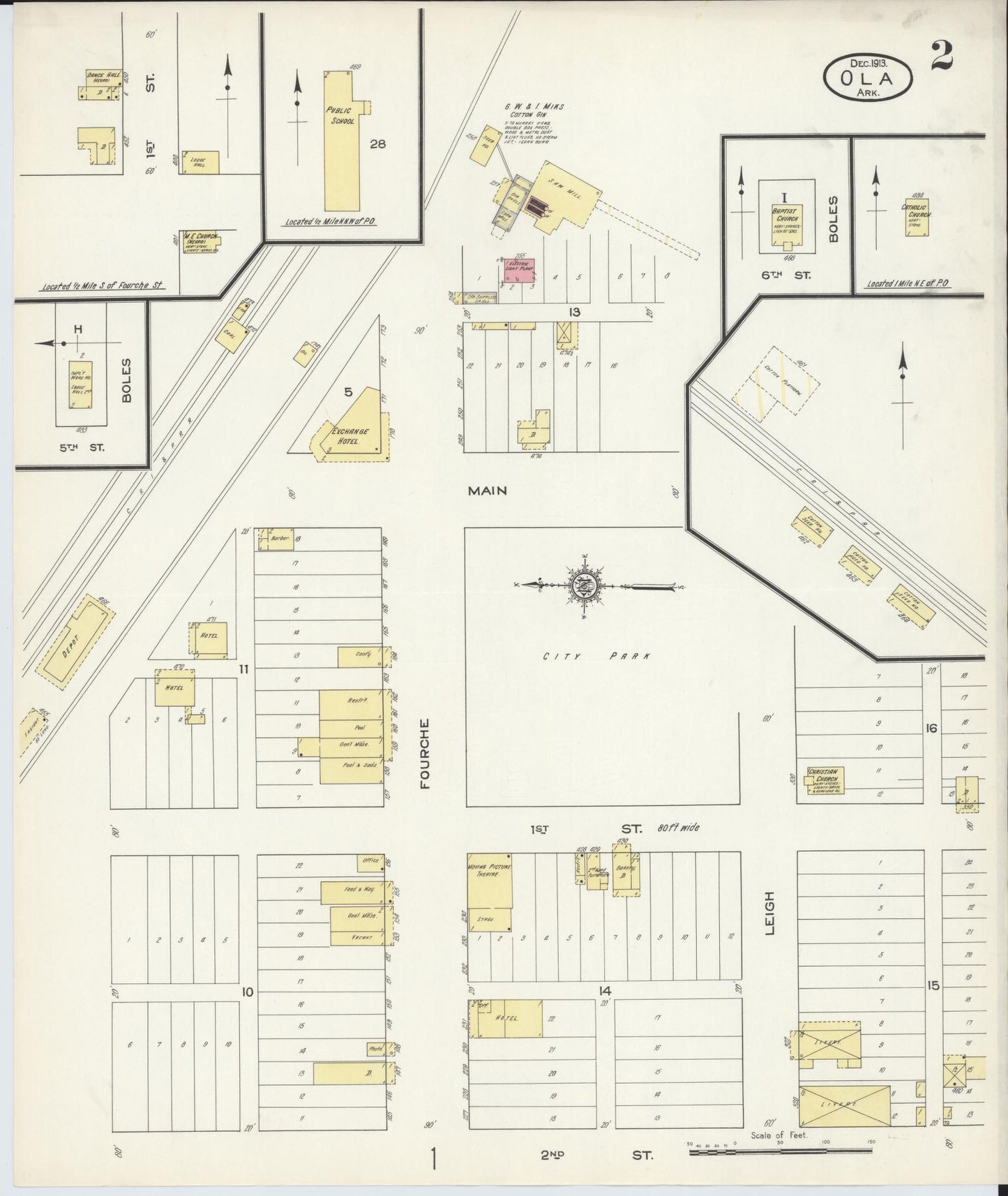 Sanborn Fire Insurance Map from Ola, Yell County, Arkansas (1913), Sheet #0002 - Historic Sanborn Fire Insurance Map Print, vintage old map wall art, antique decor, genealogy gift, Arkansas Arkansas map