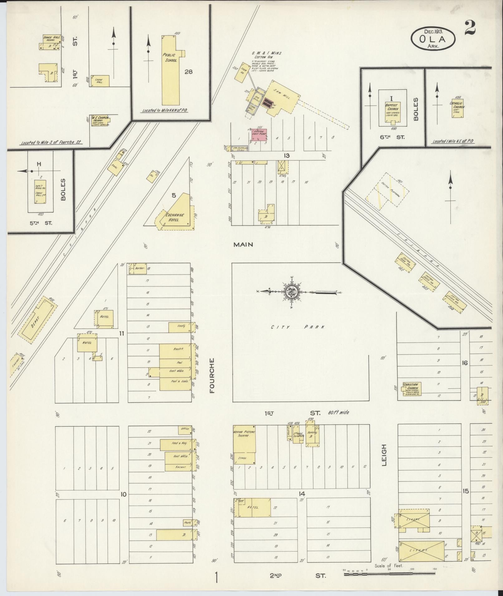 Sanborn Fire Insurance Map from Ola, Yell County, Arkansas (1913), Sheet #0002 - Historic Sanborn Fire Insurance Map Print, vintage old map wall art, antique decor, genealogy gift, Arkansas Arkansas map