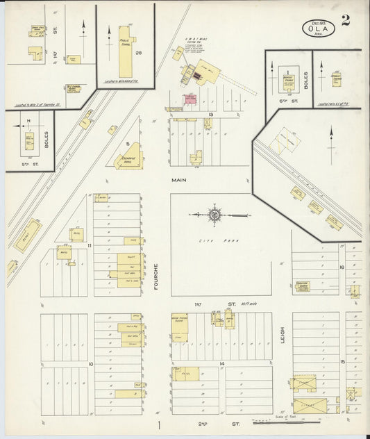 Sanborn Fire Insurance Map from Ola, Yell County, Arkansas (1913), Sheet #0002 - Historic Sanborn Fire Insurance Map Print, vintage old map wall art, antique decor, genealogy gift, Arkansas Arkansas map