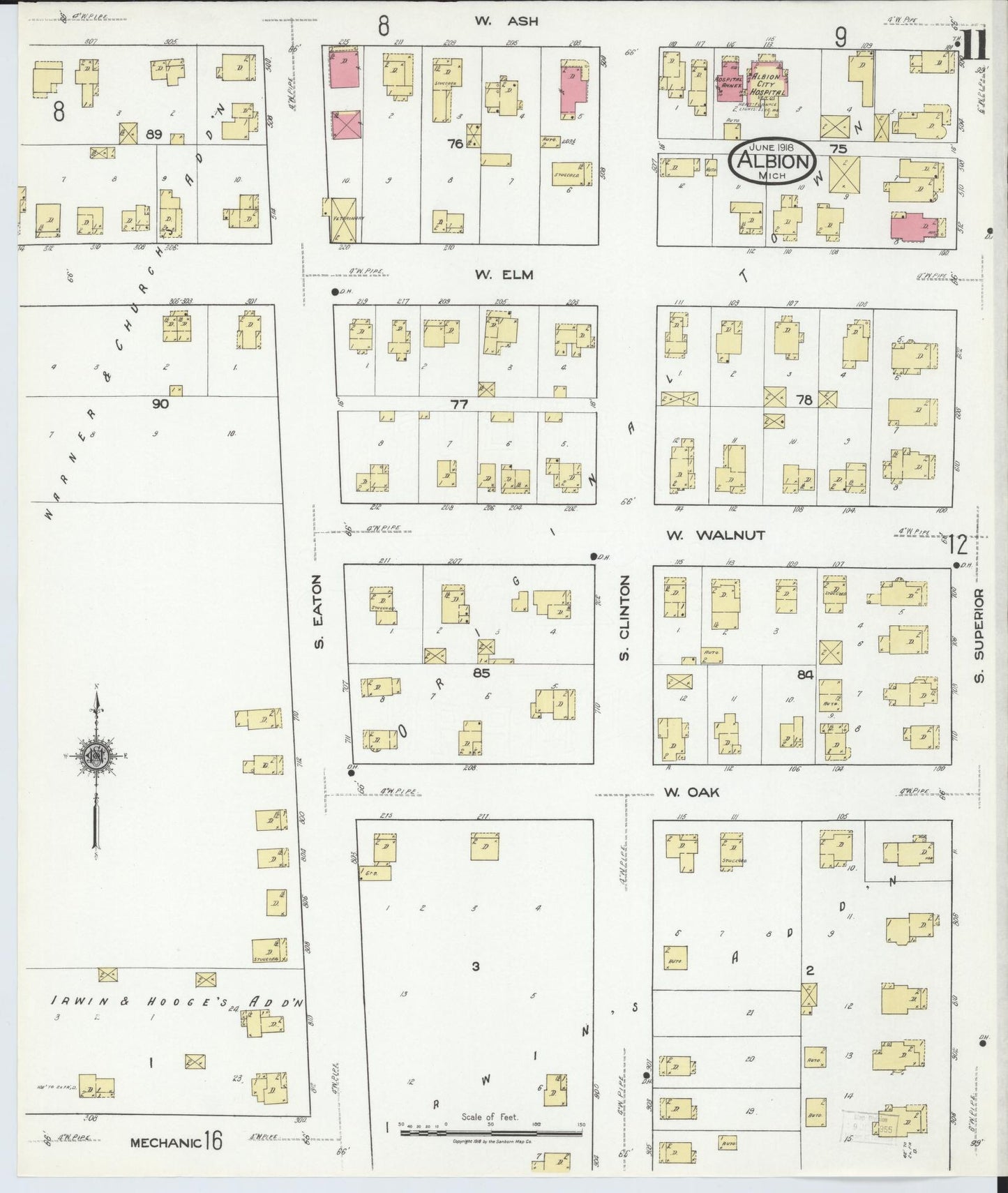 Sanborn Fire Insurance Map from Albion, Calhoun County, Michigan (1918), Sheet #0011 - Historic Sanborn Fire Insurance Map Print, vintage old map wall art, antique decor, genealogy gift, Michigan Michigan map
