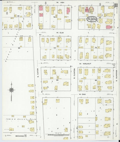 Sanborn Fire Insurance Map from Albion, Calhoun County, Michigan (1918), Sheet #0011 - Historic Sanborn Fire Insurance Map Print, vintage old map wall art, antique decor, genealogy gift, Michigan Michigan map