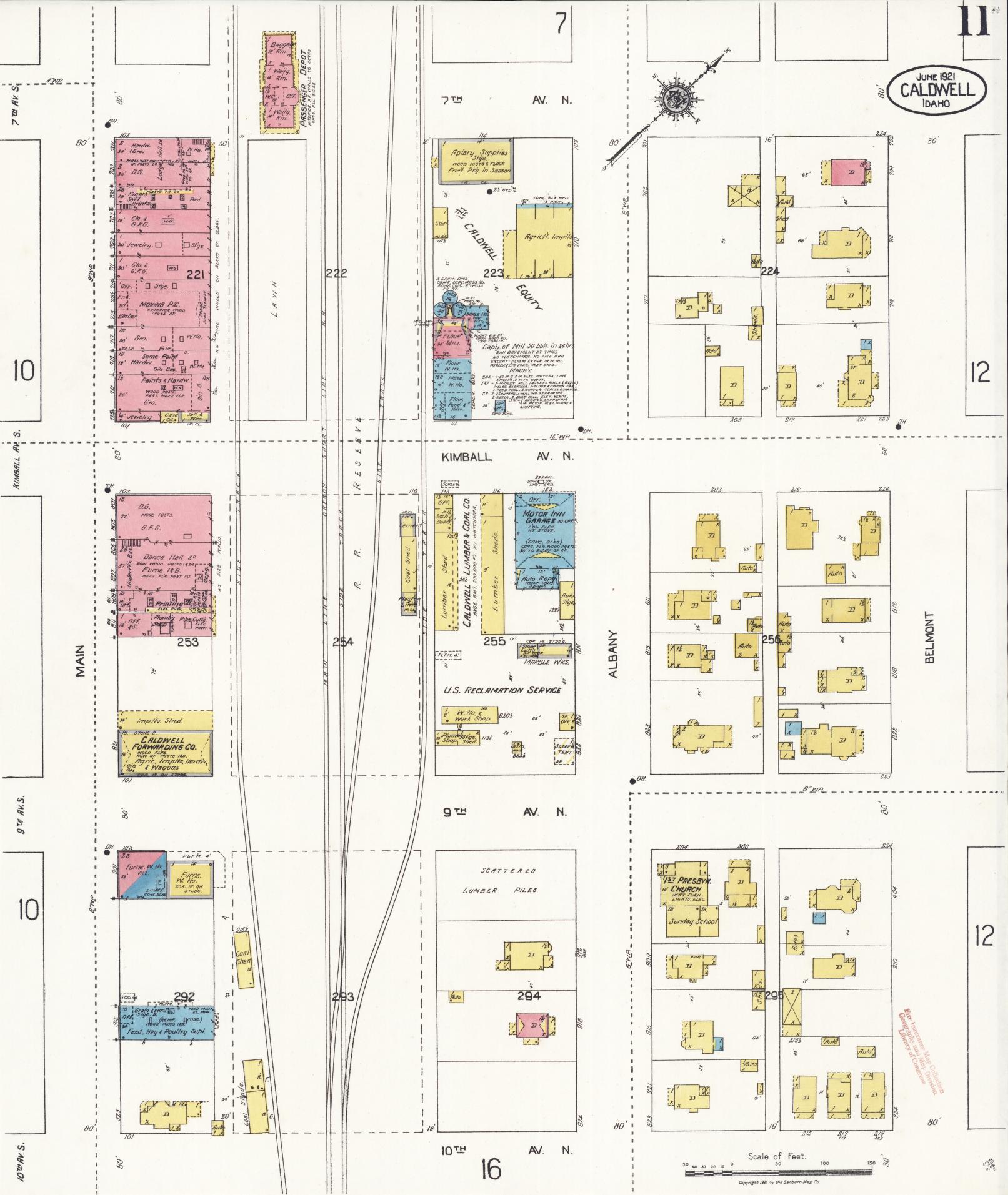 Sanborn Fire Insurance Map from Caldwell, Canyon County, Idaho (1921), Sheet #0011 - Complete Map Set gallery image, historic Sanborn map, vintage wall art, Idaho Idaho