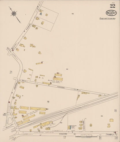Sanborn Fire Insurance Map from Belmont, Middlesex County, Massachusetts (1922), Sheet #0022 - Complete Map Set gallery image, historic Sanborn map, vintage wall art, Massachusetts Massachusetts