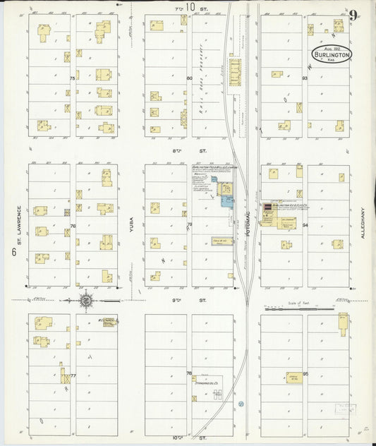 Sanborn Fire Insurance Map from Burlington, Coffey County, Kansas (1912), Sheet #0009 - Historic Sanborn Fire Insurance Map Print, vintage old map wall art, antique decor, genealogy gift, Kansas Kansas map