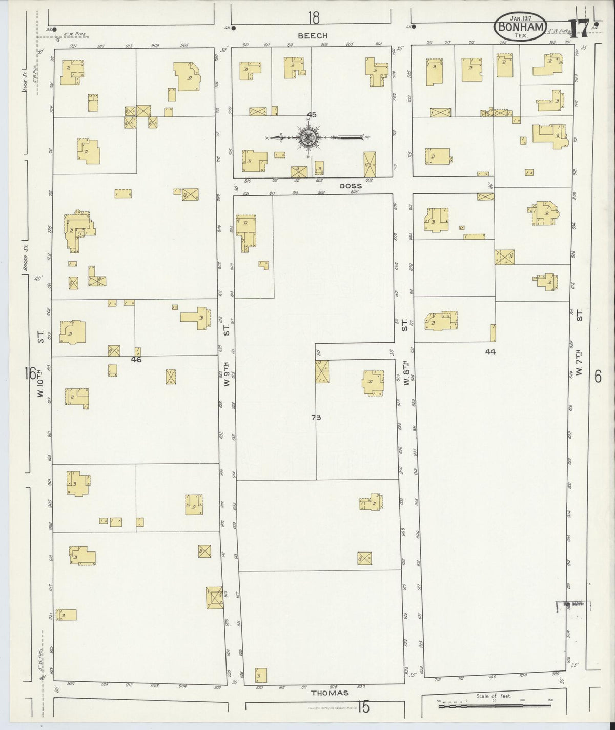 Sanborn Fire Insurance Map from Bonham, Fannin County, Texas (1917), Sheet #0017 - Complete Map Set gallery image, historic Sanborn map, vintage wall art, Texas Texas