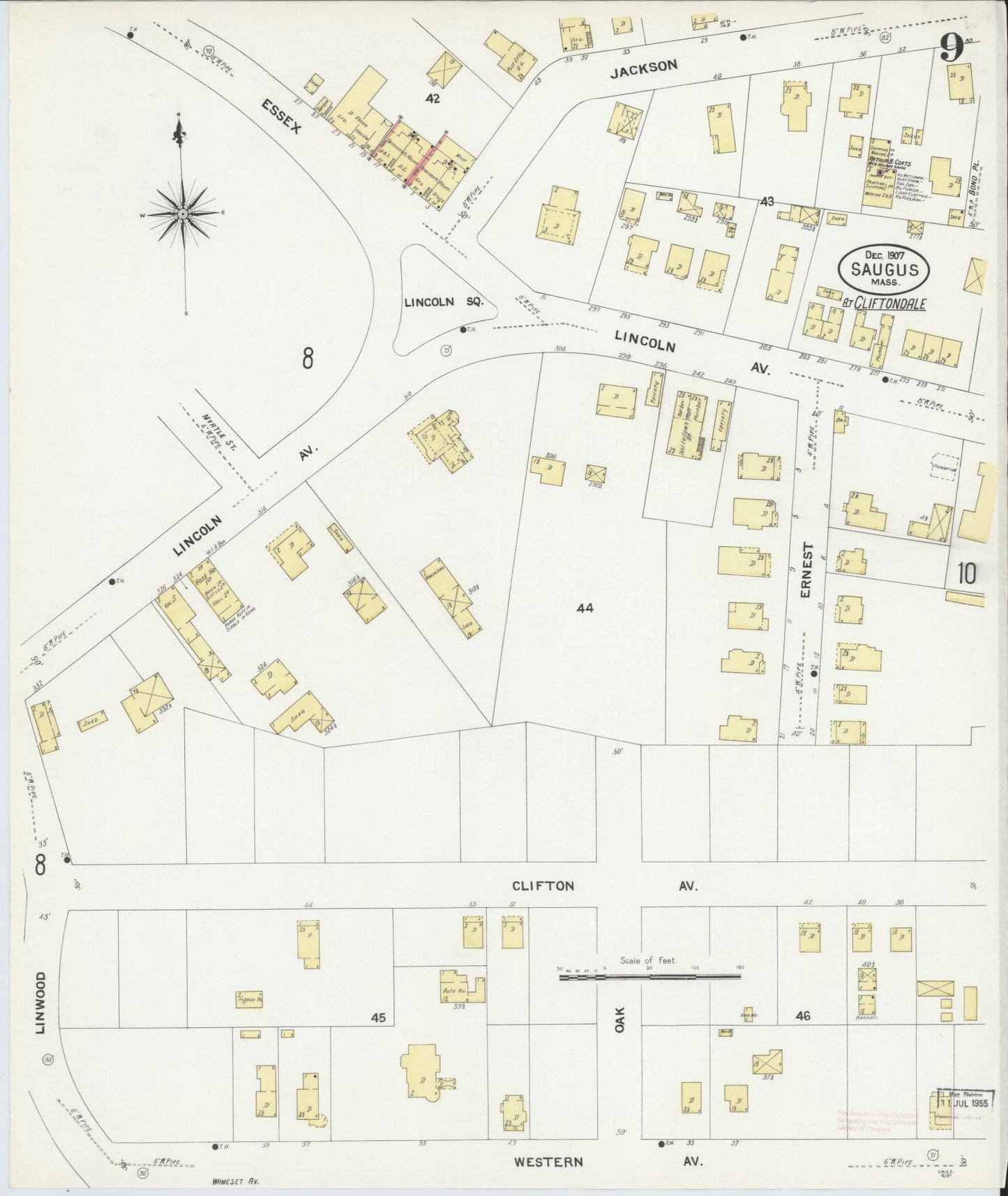 Sanborn Fire Insurance Map from Saugus, Essex County, Massachusetts (1907), Sheet #0009 - Complete Map Set gallery image, historic Sanborn map, vintage wall art, Massachusetts Massachusetts