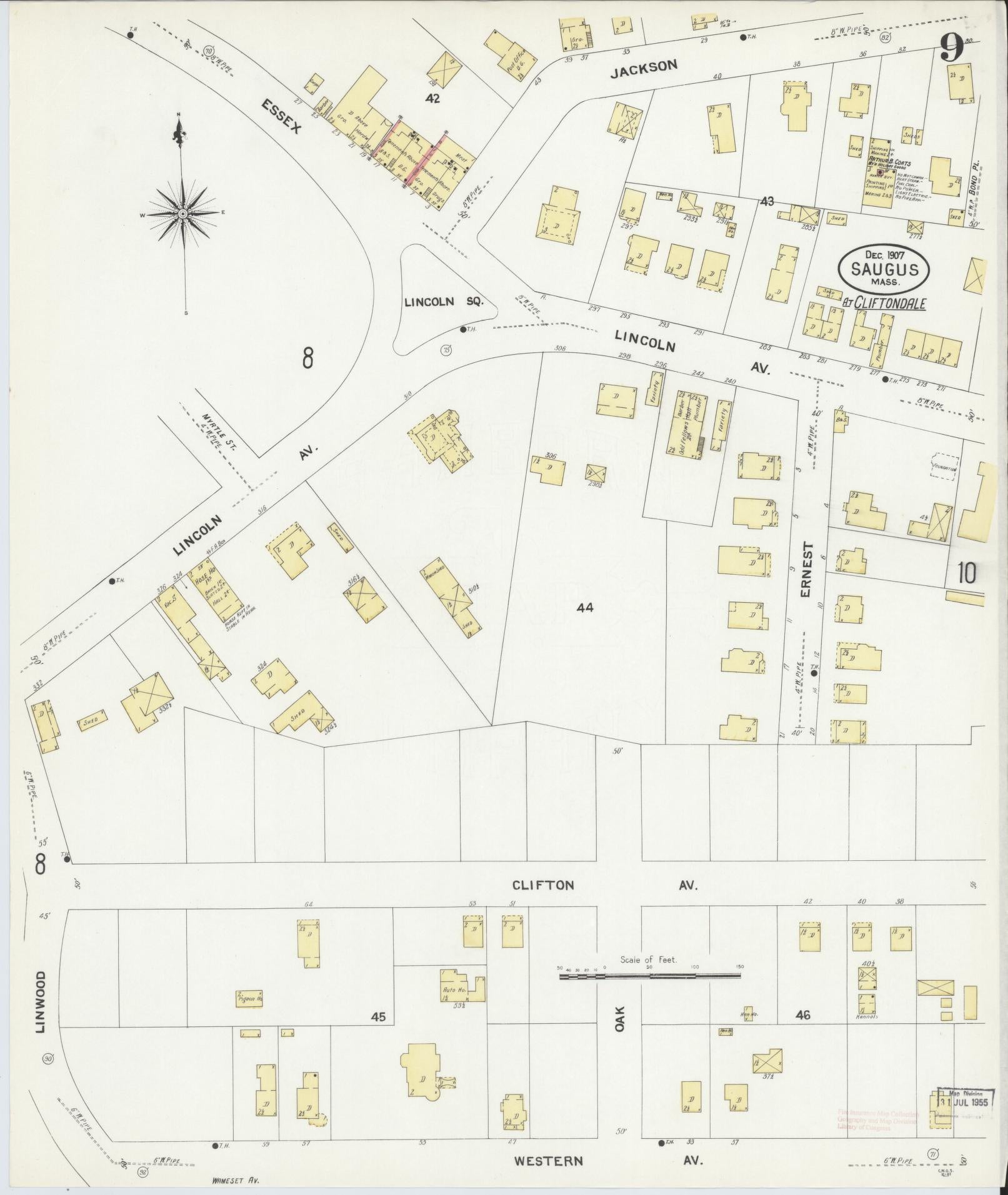 Sanborn Fire Insurance Map from Saugus, Essex County, Massachusetts (1907), Sheet #0009 - Complete Map Set gallery image, historic Sanborn map, vintage wall art, Massachusetts Massachusetts