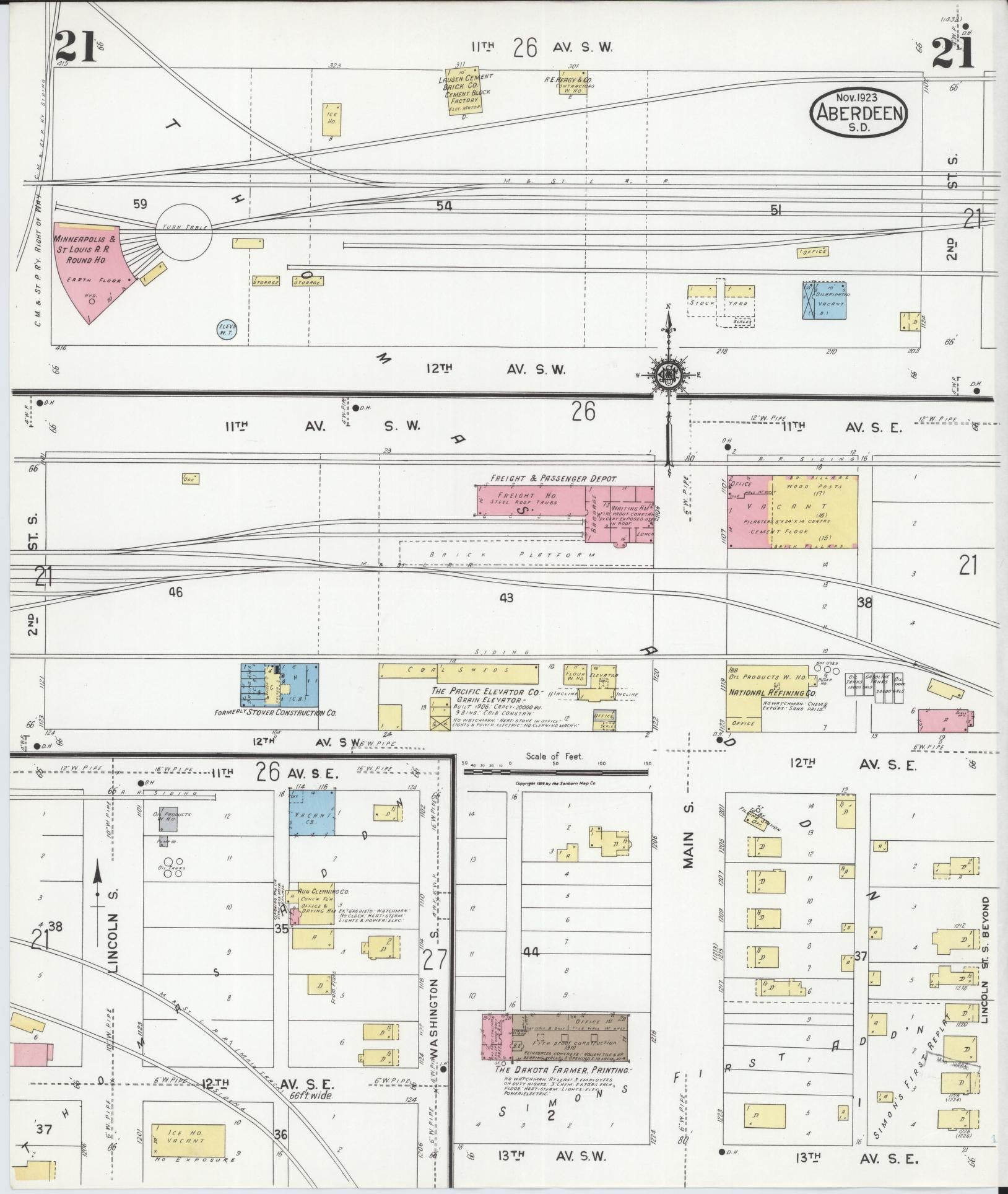 Sanborn Fire Insurance Map from Aberdeen, Brown County, South Dakota (1923), Sheet #0021 - Historic Sanborn Fire Insurance Map Print, vintage old map wall art, antique decor, genealogy gift, South Dakota South Dakota map